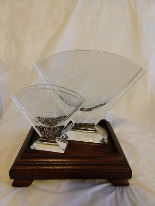 Vintage Baccarat La Beaute Ginko Crystal Art Deco Fan Vases - Pair