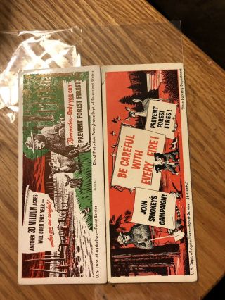 Vintage 2 Smokey Bear Prevent Forest Fires Advertising Ink Blotters 6”x3”