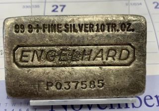 Vintage Engelhard Poured Loaf 10 Oz.  Ounce.  999 Fine Silver Bar Serial P037585
