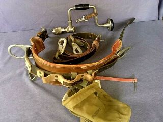 Vintage 19 Bell System Lineman Tool Belt,  Climbing Strap And 2101a Brace Bit.