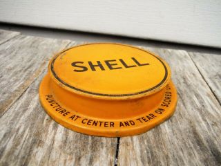 VINTAGE SHELL MOTOR OIL BARREL CAP SHELL OIL SIGN CAN COLLECTIBLE 2