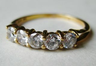 Fine Vintage 14k Gold 5 Stone Cz Cubic Zirconia Wedding Band Ring Size 8.  5