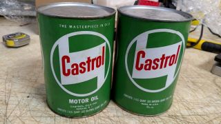 2 Vintage 1 Quarts Castrol Motor Oil Can Full (h)