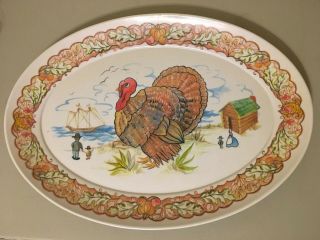 Vintage Brookpark Thanksgiving Melmac Melamine Serving Platter Turkey Fall 21”
