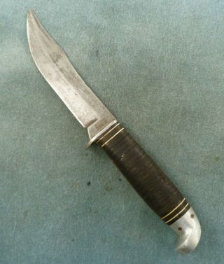 Vintage Western Boulder Hunting Knife Stacked Leather Handle