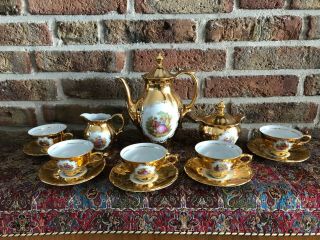 Vintage Bavaria Coffee Set Gold Plated And Hand Painted (5 Persons)