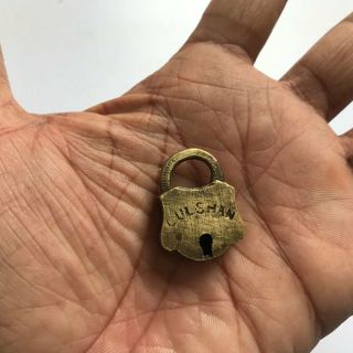 Old Or Antique Solid Brass Padlock Lock With Key Real Miniature Sized.