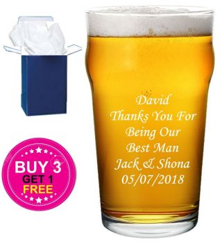 Personalised Engraved Pint Beer Glass Wedding Gift,  Best Man Groom,  Groomsman