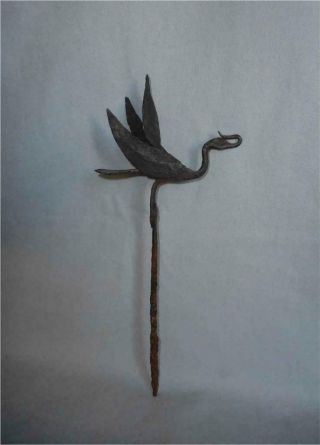 Antique Nepal Top High Aged Tribal Shamanic Hand Forged Iron Bird Staff