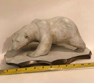 Antique Painted Bronze Polar Bear On Ice Signed Snyder ‘03 Austrian ? Sculpture