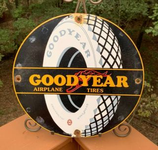 Vintage Goodyear Airplane Tires Porcelain Enamel Sign 11 3/4 Service Sign