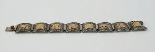 Vintage Peruvian sterling silver 18k gold Inca Gods ethnic panel bracelet Peru 3