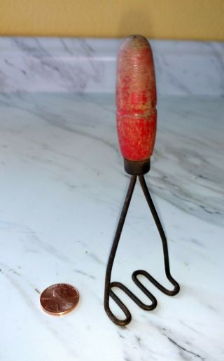 Miniature Doll Size Potato Masher With Red Wood Handle