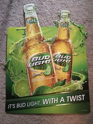Bud Light Lime Two Bottles Embossed Metal Sign 33 X 23.  5 Inches,  Good Shape