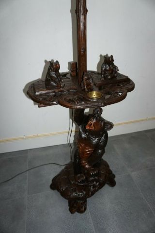 Rare Antique Black Forest Bear Smokers Table/ Standing Lamp/humidor