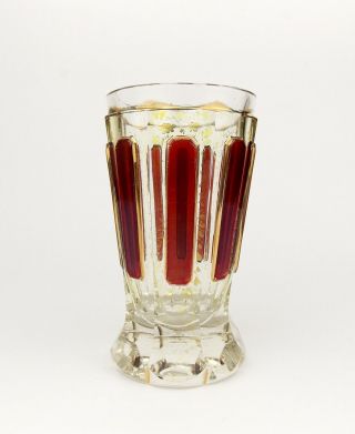 Antique 1890 Moser Biedermeier Glass Beaker Cut To Clear Ruby Goblet Cup Bohemia