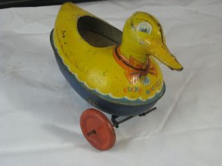 Vintage Wyandotte Toys Ducky Waddles Tin Litho Pull Toy Poor