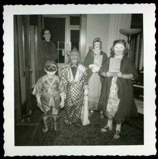 Vintage Halloween Photo Suburban Kids Creepy Costumes Masks Trick Or Treat 1956