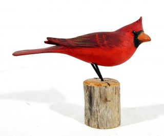 Vintage Peter Peltz Carved Wood Red Bird Figurine Folk Art Signed