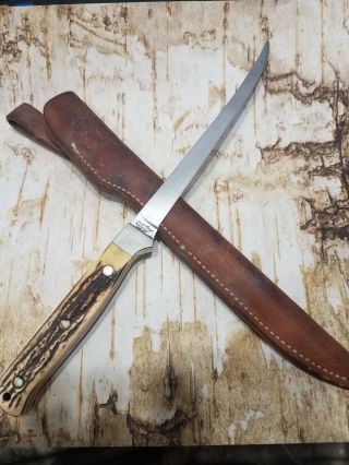 Vintage Usa Schrade Uncle Henry 167 Fillet Knife With Leather Sheath