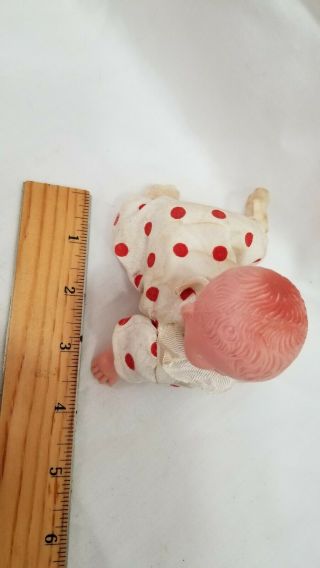 Vintage Baby Crawling Celluloid Windup Doll Polka Dot Outfit Key Wind 2