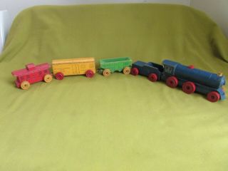 Vintage Wood Toy Train,  Engine & 4 Cars,  Wood Childs Toy Train,  1950 