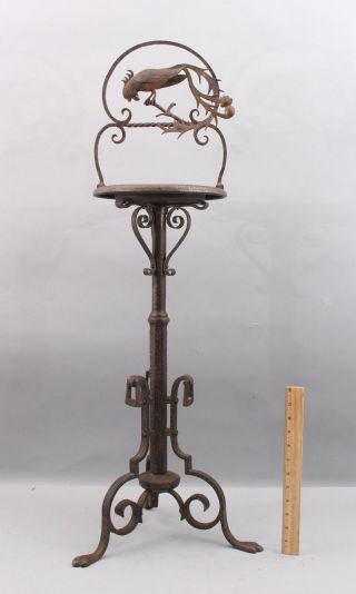 Antique Arts & Crafts,  Oscar Bach School,  Hand Wrought Iron Parrot Ashtray Stand