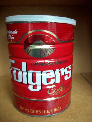 Vintage Folgers Coffee Tin Can Mountain Grown 26 Ounce Empty - Automatic Drip