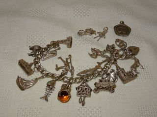 Vintage Solid Silver Charm Bracelet - 92 Grams - 20 Charms - Some Rare