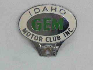 Vintage License Plate Topper " Idaho Gem Motor Club Inc.  " Antique Car