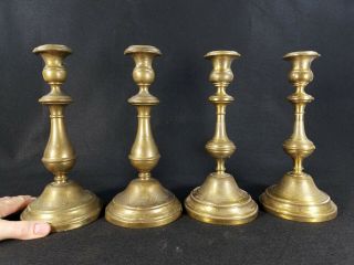 2 Pair Early Antique Brass Candlesticks - Possibly Russian