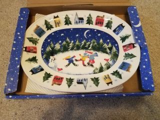 Vintage Nikko Winter Wonderland Deb Mores Oval Tray Platter