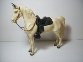 Vtg Ohio Toy Co Plastic Horse White W/black Saddle And Chain