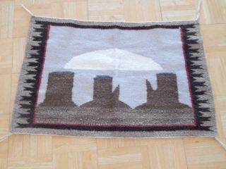 Vintage Pictorial Shiprock Navajo Indian Mereno Wool Rug -,  Pristine