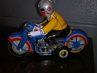 Vintage Tin Toy Motorcycle W / Sidecar - Windup/ Litho - 70 