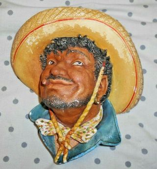 1960 Bossons England Pancho Chalkware Head Sculpture Wall Plaque