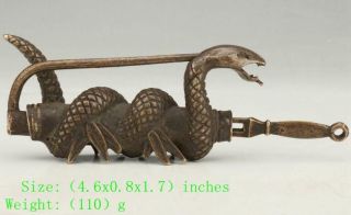 Antique Chinese Bronze Snake Lock Old Mascot Decoration Gift /tb01