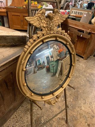 Antique Conroy - Prughamerican Eagle Convex Bullseye Mirror Wall Plaque Wood Gold