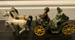 Antique Cast Iron Horse - Drawn Carriage W/driver And Rider,  As - Is
