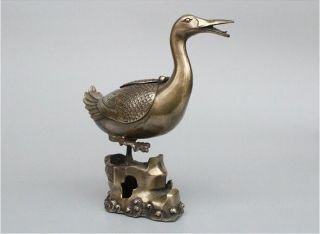 Old Tibet antique copper plating hand engraving duck statue RT 2