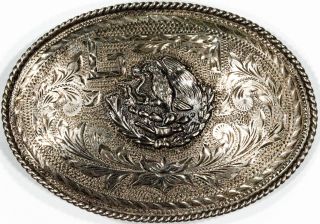 Jalisco Mexican Sterling Silver Ornate Eagle Belt Buckle