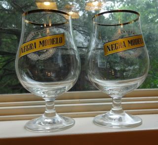 2 Negra Modelo Beer Glasses Gold Rim Ritzenhoff Cristal 40cl.