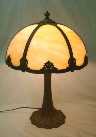 Antique Caramel Slag Glass Panel Table Lamp.  Miller,  B&h,  Art Nouveau Era.  Nr