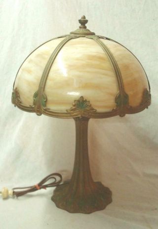 Antique Caramel Slag Glass Panel Table Lamp.  Miller,  B&H,  Art Nouveau Era.  NR 2