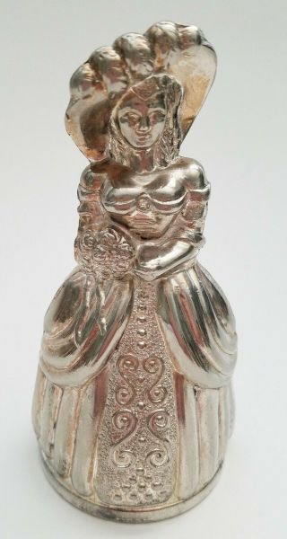 Brass Bronze Metal Silver Plate Lady Bell In Fancy Dress