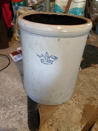Antique 12 Gallon Blue Crown - Stoneware Crock - Robinson Ransbottom Pottery