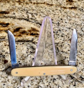 Rare Vintage Miller Bros Usa 2 Blade Folding Pocket Knife - 3 7/16” Closed