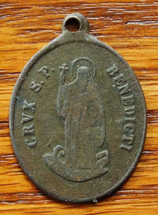 Antique Bronze Religious Medal St Benedict Dispossession Exorcize Demon