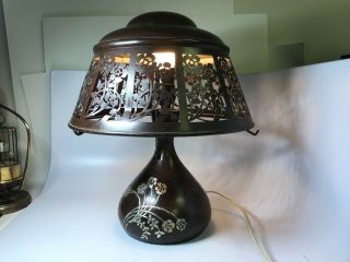 Antique Arts Crafts Style Sterling Silver 925 Overlay Brass Lamp Possibly Heintz 2