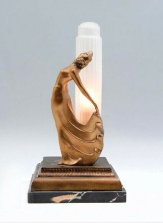 Vintage Art Deco Semi Nude Figural Lamp With Frosted Shade Circa 1920s To 40s